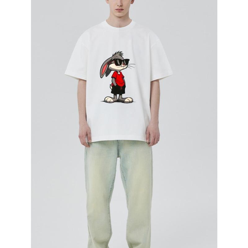 Tričko s kulatým výstřihem Bílé Kreslený potisk Bugs Bunny Ležérní oblečení pro muže a ženy Streetwearová móda Letní outfit