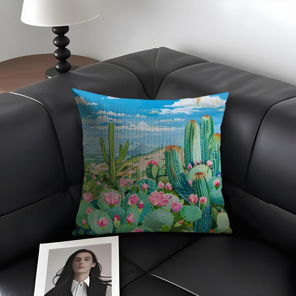 Cactus Cushion Cover Natural Linen Organic Fabric Double-Sided Printing Sofa Home Decor Gift Pillow Case
