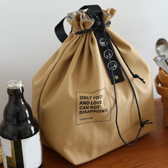 Bento Bag Adjustable Wide Opening Canvas Drawstring Design Lunch Handbag Picnic Accessories