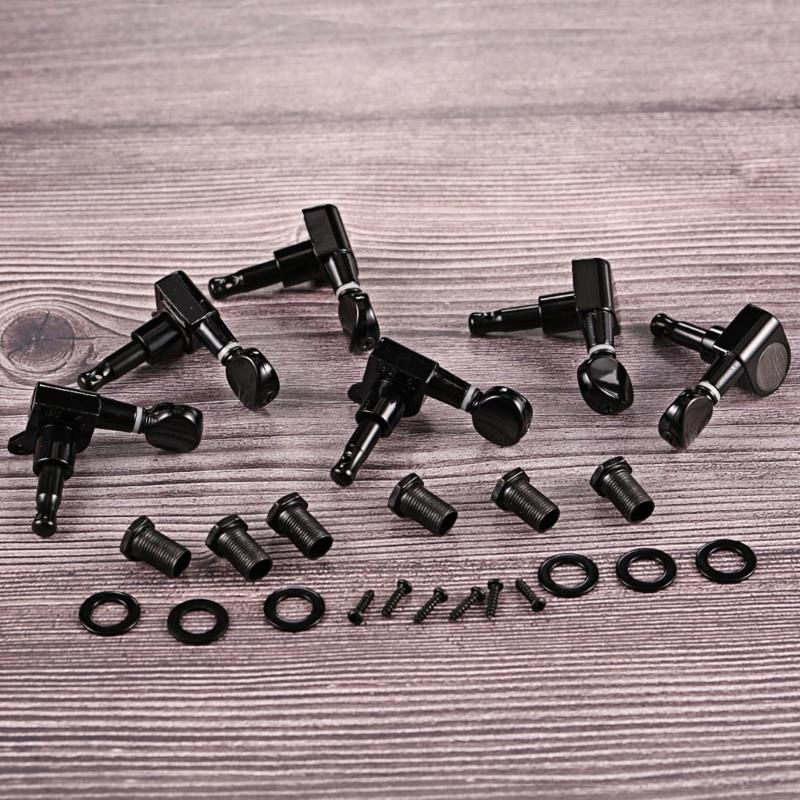 Pack of 6 Black Guitar Peg Replacement Set Metal Texture Guitar Tuners Suitable for Left Hand Acoustic Electric Guitars