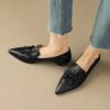 Office Lady Elegant Black Shoes Women's Pointed Toe Mid Heels 2026 New Genuine Leather Retro Pumps