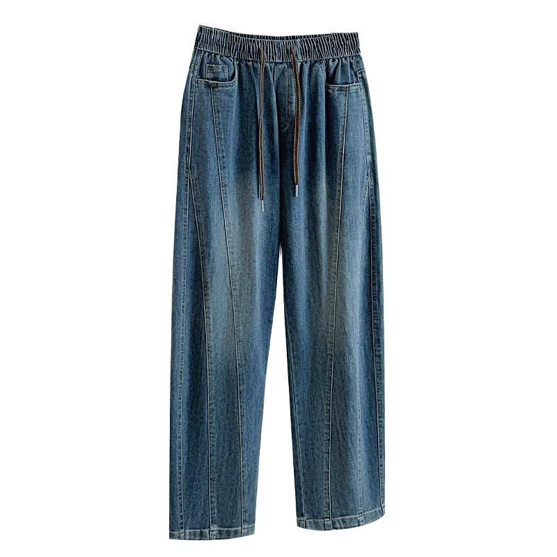 Autumn 2025 High Waist Plus Size Drawstring Dad Pants - Slimming Straight Leg