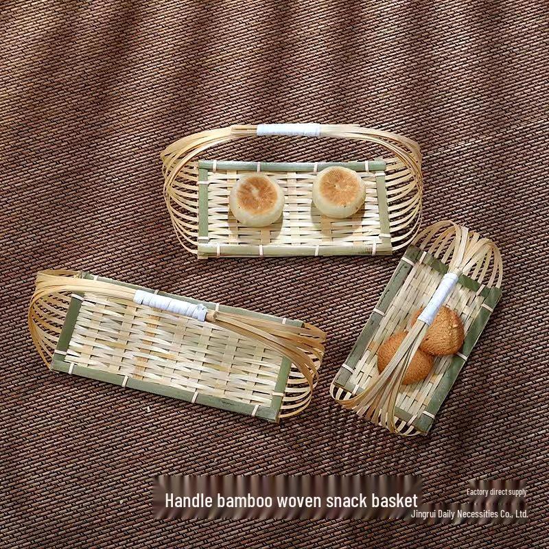 Multi-Layer Bamboo Handwoven Basket with Handle for Tea, Pastry, Fruit & Cake