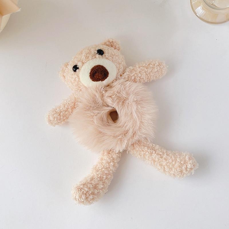 1/2pcs Girls Lovely Scrunchies Cute Bear Hair Band Imitation Rabbit Fur Hair Rope Soft Warm Rubber Band Pretty Hair Accessories