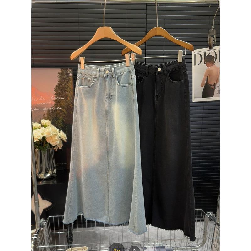 

Retro fishtail rough edge denim skirt women s medium and long spring and summer new half-length skirt a word thin hip skirt XL синій