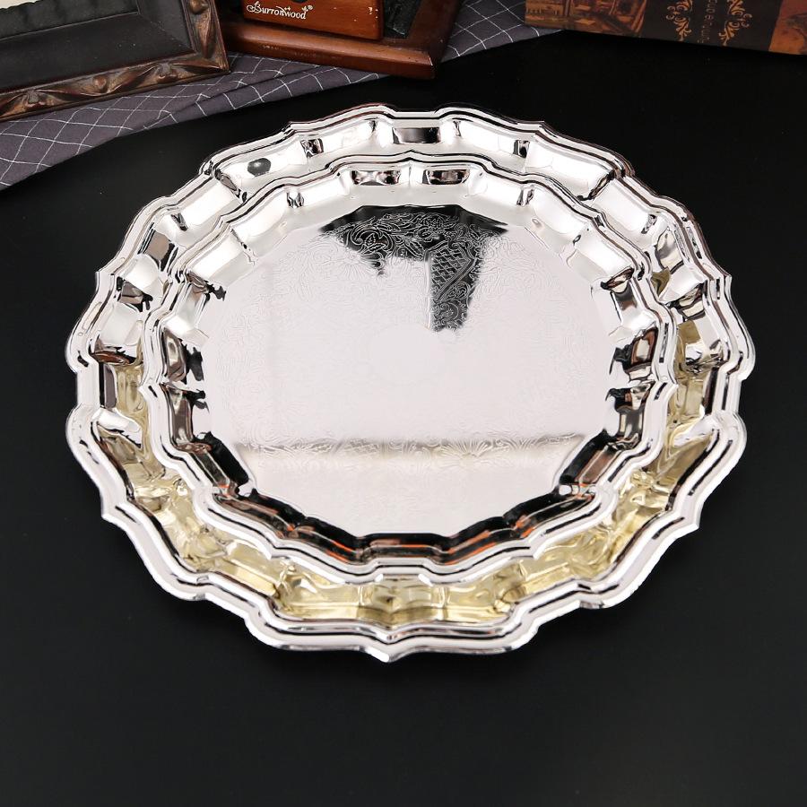 Vintage round Metal Cake Plate European Style Dessert Serving Tray for Afternoon Tea Wedding Banquet Home Decor
