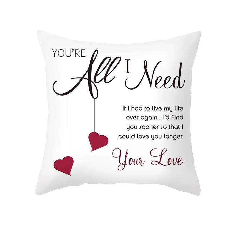 

Valentine s Day Wedding Couple Gift Decorative Cushion Cover 45x45cm Throw Pillowcase Letters Heart Love Printed Pillow Covers 12x12Inch