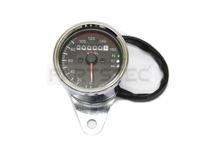 MOTOR POWER 156-40 Motorcycle, Universal Mechanical Speedometer, Maximum Speed 160 km, Black Panel, Plated