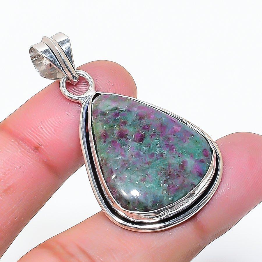 Natural Ruby Fuchsite Gemstone 925 Sterling Silver Jewelry Pendant 1.69  AP-15291