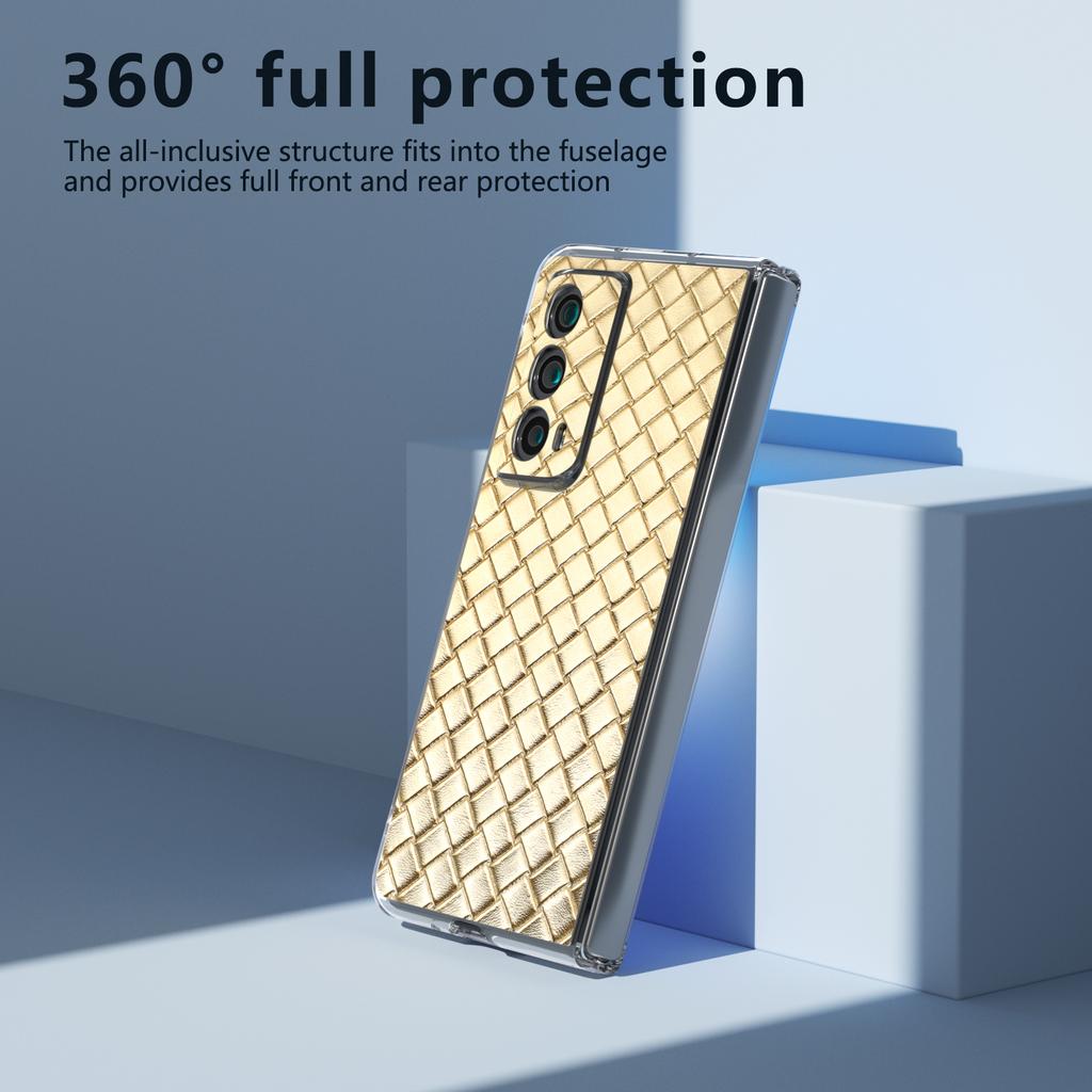 For Honor Magic Vs2 5G Case Woven Texture Leather+PC Clear Edge Anti-drop Phone Cover
