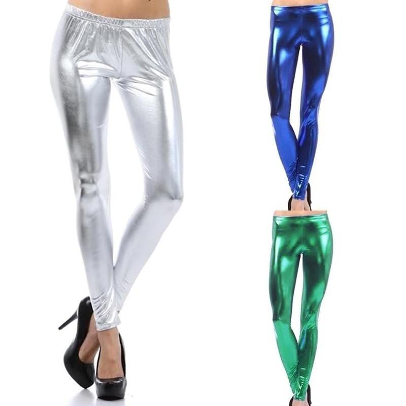 Женские блестящие виниловые эластичные джеггинсы с высокой талией и ...