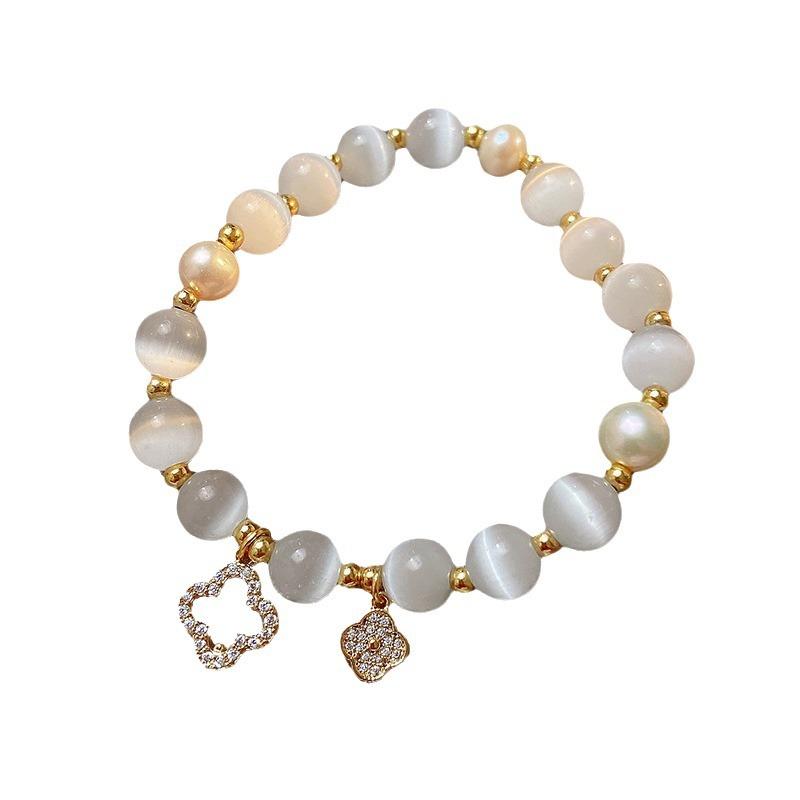 Elegant Crystal Bracelet White Stone Lucky Four Leaf Clover Bracelets for Women Jewelry Gift