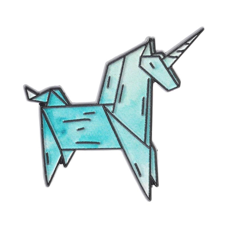 

Colorful Origami Animal Enamel Pins Pink Cat Blue Unicorn Green Dragon Whimsical Paper Folding Lapel Badges For Girls Gift