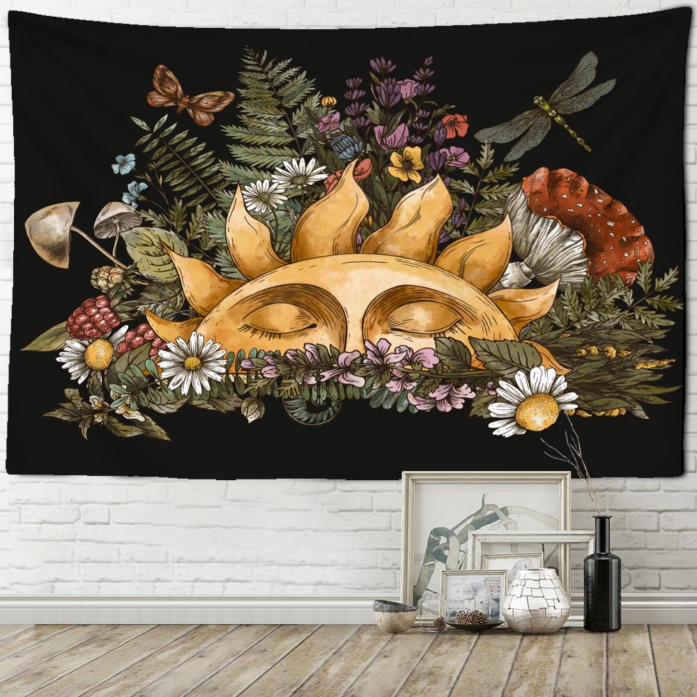 Vintage Plant Sun Tapestry Wall Hanging Psychedelic Witchcraft Hippie Tapez Art Dormitory Living Room Home Decor