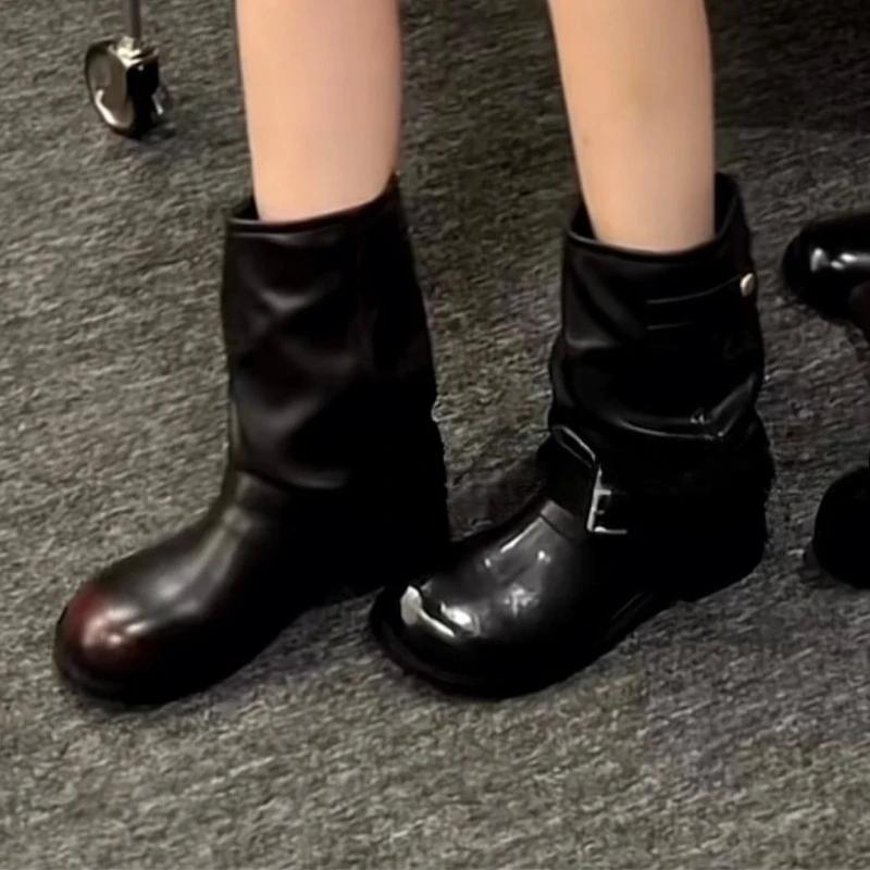 Fashion Designer Women Chelsea Boots Flats Fashion Winter Shoes Goth Dress Ankle Boots Woman 2025 New Casual Motorcycle Botas De Mujer