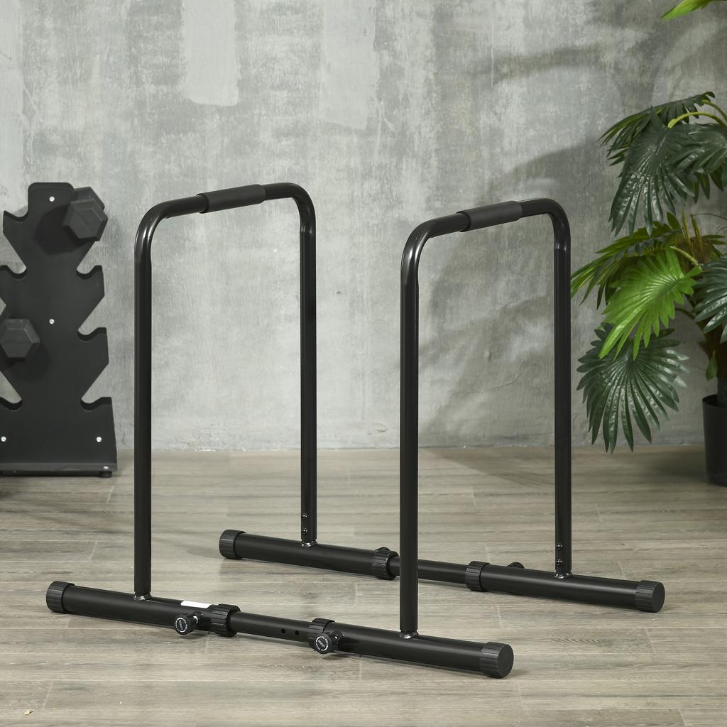 Dips Parallel Bar Steel Strength Training Station, Adjustable Height and Spacing, 90-102x65x80-90cm, Black