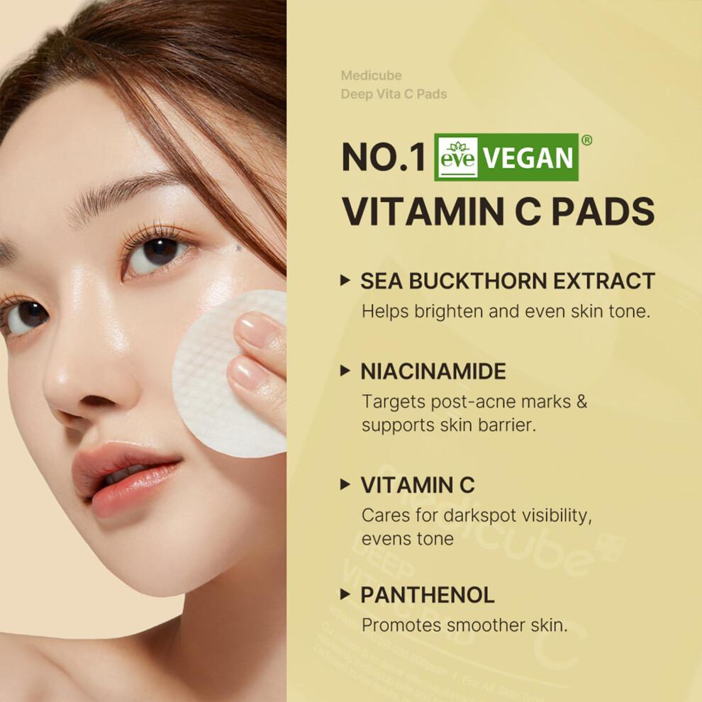 Medicube Deep Vita C Facial Pads  Vitamin C Toner Pads for Uneven Skin Tone  500 000PPM of vitamin water & 3 types of vitamin  Hydrating & Resurfacing