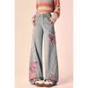 Womens High-Waisted Wide Leg Straight Cut Denim Jeans With Color-Block Patchwork Design Winter