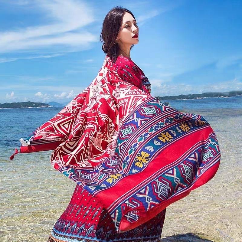 Fashions 90x180cm Twill Cotton Pareo Beach Cover-Ups Women Large Beach Dress Bikini Bathing Swimwear Cover Up Sarong Wrap Scarf