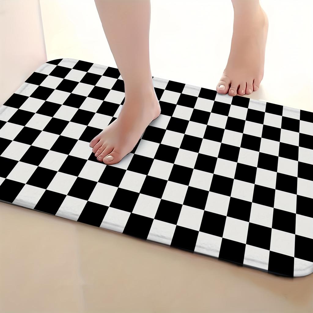 Black White Check Kitchen Mat Home Decor Non-slip Hallway Balcony Rugs Laundry Rooms Entrance Door Mat Bathroom Foot Pad