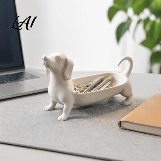 Decorative Key Bowl Dachshund Jewelry Tray Storage Organizer for Rings Earrings And Keys Creative Dog Statue Decor Cute Resin Animal Figurine