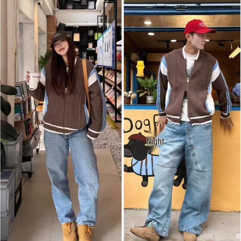 Cardigan casual in maglia unisex a tre strisce - Stile Primavera & Inverno