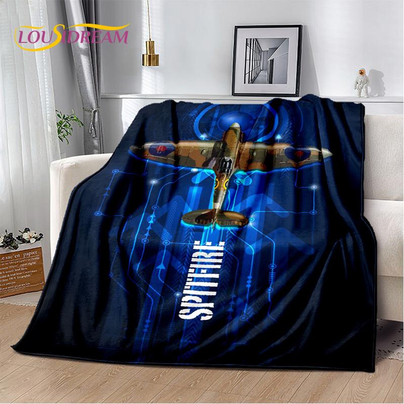3D Space Spitfire Aircraft  Air Force Jet Fighter Cartoon Blanket,Soft Throw Blanket for Home Bedroom Bed Sofa Cover Child Gift
