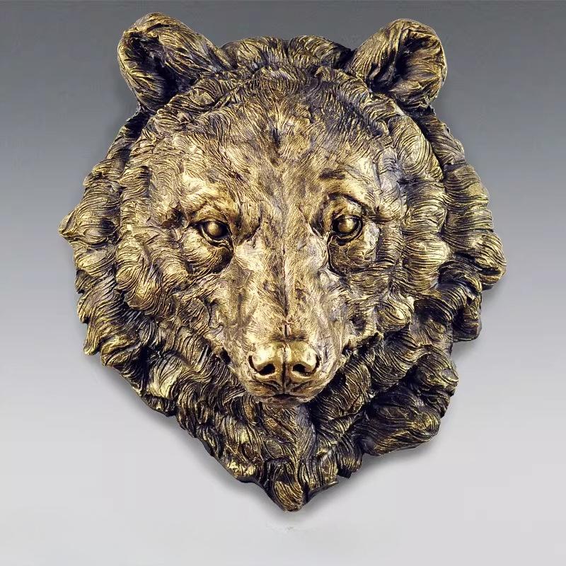 Golden Bear Wall Hanging Simulated Animal Sculpture Animal Head Ornament Brown Bear Background Wall Home Decoration