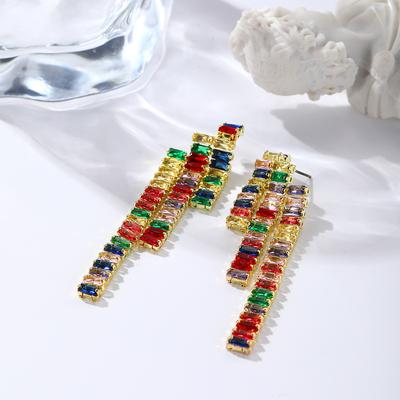 Boho Female Rainbow Stone Jewelry Vintage Yellow Gold Color Wedding Stud Earrings For Women