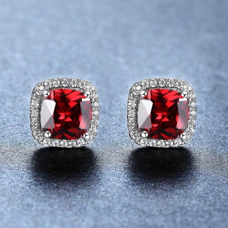 South Korea s new water blue square zircon diamond-encrusted stud earrings personalized versatile jewelry красный
