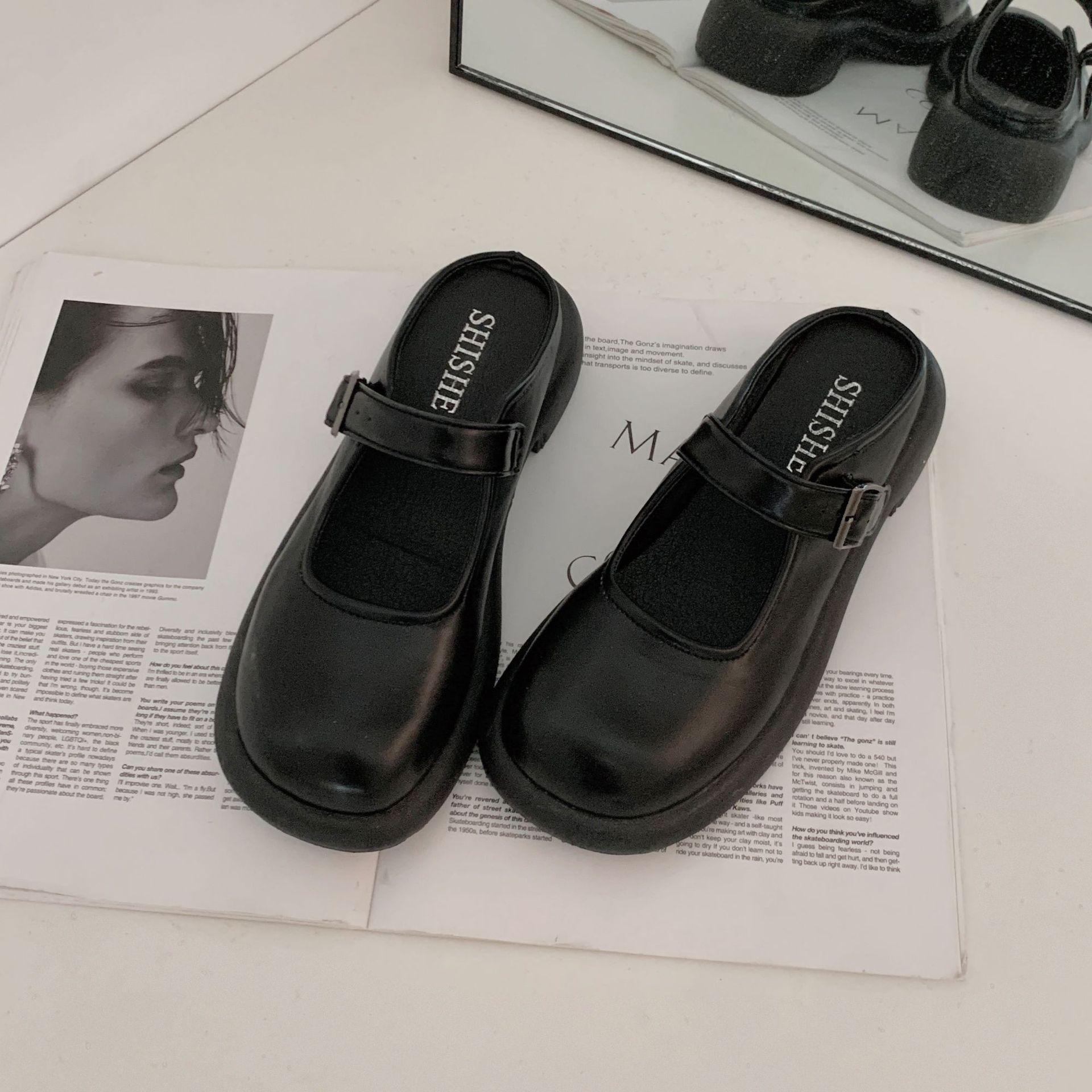 

Zhike~ Black platform outer slippers women s summer 2025 new niche high-end skirt bag head single shoes 35 чёрный