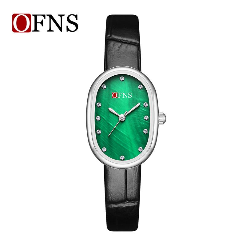 OFNS Luxury Women's Watch: Mother-of-Pearl Dial, Quartz, Diamond Accents, Waterproof, Elegant Office Accessory.