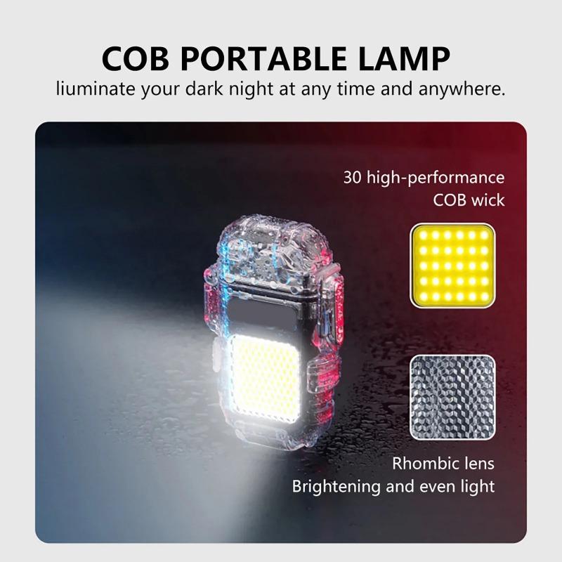 Outdoor Waterproof Mini COB Keychain Flashlight Pocket Dual Arc Lighter Type-C Rechargeable 3 Lighting Modes for Camping Multifunctional Work Light