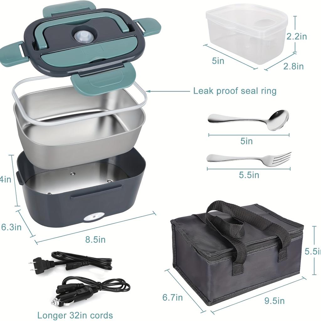 1,5 l 60W elektrický obědový box Ohřívač jídla Přenosný ohřívač jídla do auta nebo domů – odolný proti úniku, mikrovlnný ohřev oběda pro nákladní vozy