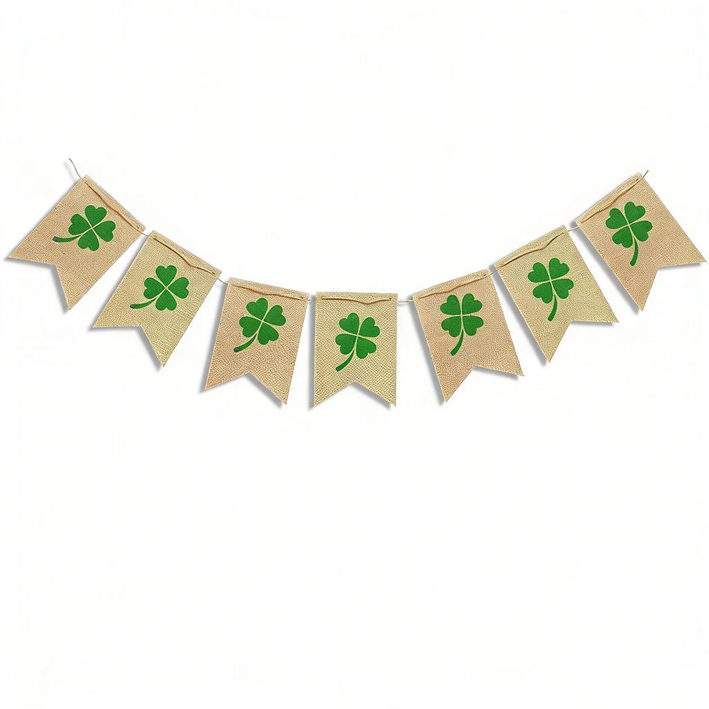 St. Patrick's Day Shamrock Burlap Wreath Banner Irish Clover Garland Rustic Home Office Party Wall Door Hanging Holiday Decor