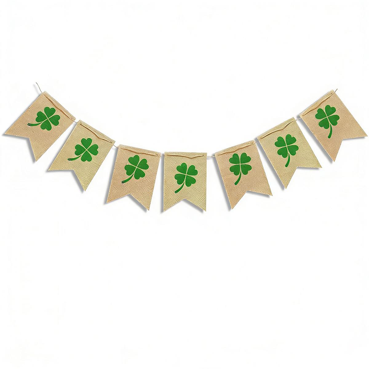 

St. Patrick s Day Shamrock Burlap Wreath Banner Irish Clover Garland Rustic Home Office Party Wall Door Hanging Holiday Decor