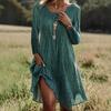 2025 Autumn New Cross-border Polka Dot Long-sleeved Crew Neck Dress Burgundy Blue Green European and American Temperament Elegant