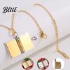 Mini Book Charm Necklace Titanium Steel Openable Pendant Literary Themed