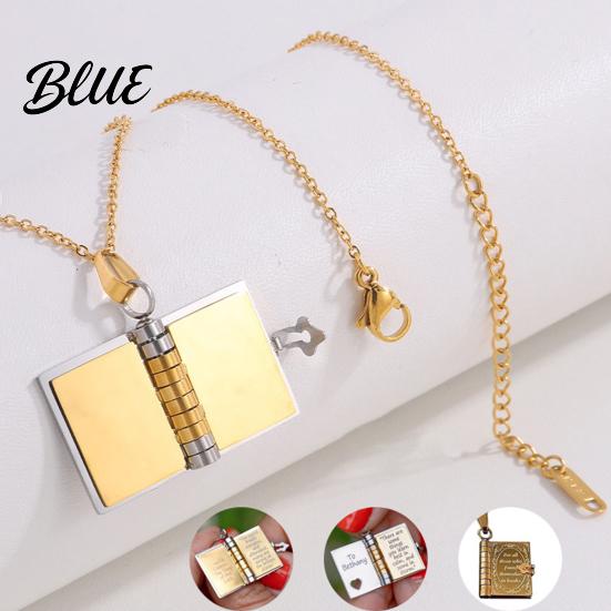 Mini Book Charm Necklace Titanium Steel Openable Pendant Literary Themed