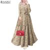 ZANZEA Women Casual Round Neck Loose Long Sleeve Floral Dress