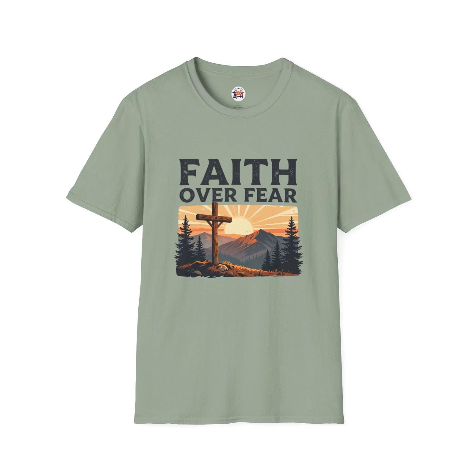 Faith Over Fear Shirt Psalm 56:3 Christian Cross Mountain Graphic Tee L