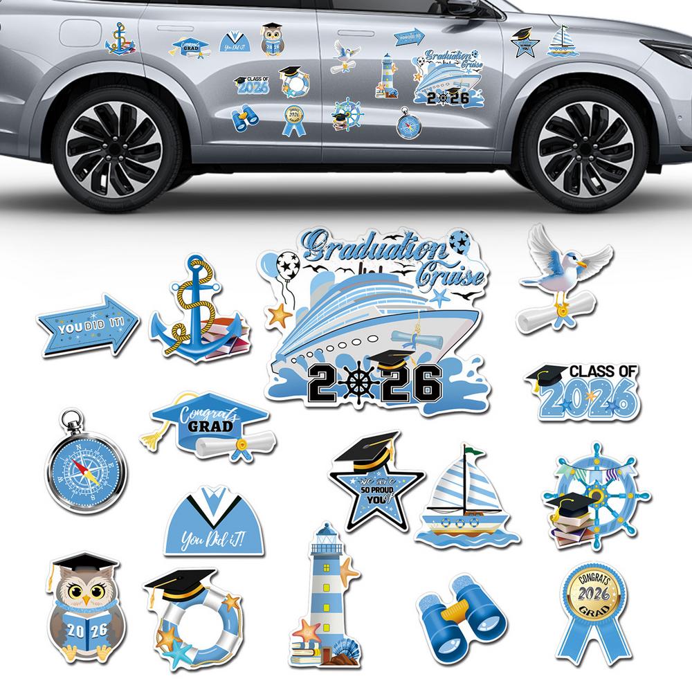 Graduation Cruise Door Magnets 16 Piece Waterproof Refrigerator Decorations 2026 Grad Car Stickers Fridge Magnets for Car