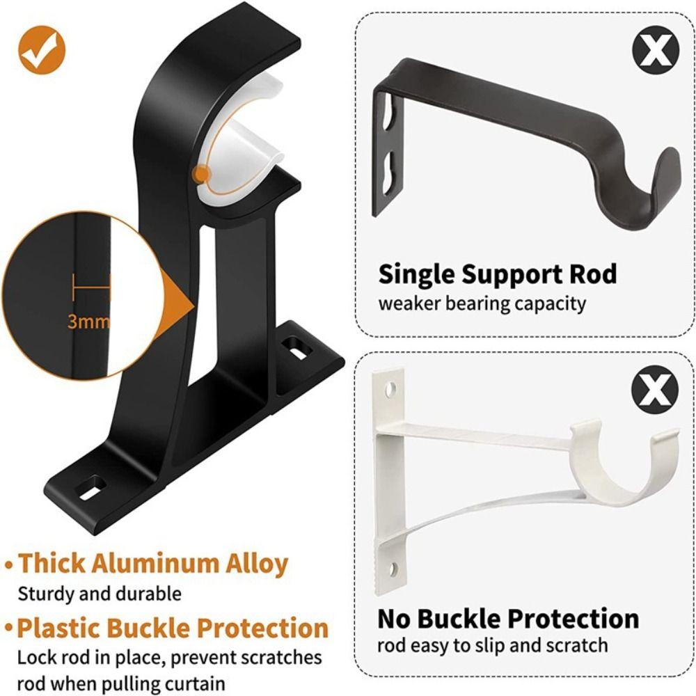 Single Hang Curtain Rod Holder Aluminum Alloy with Screws Roman Rod Bracket Heavy Duty Curtain Fixing Clip Hook