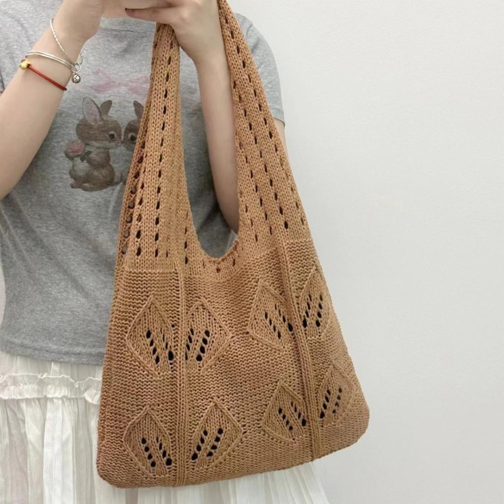 Hollow Out Knitted Woven Women's Bag Summer Vacation Casual Yarn Bag Large Capacity Underarm Versatile Artistic Bag Shoulder Bag