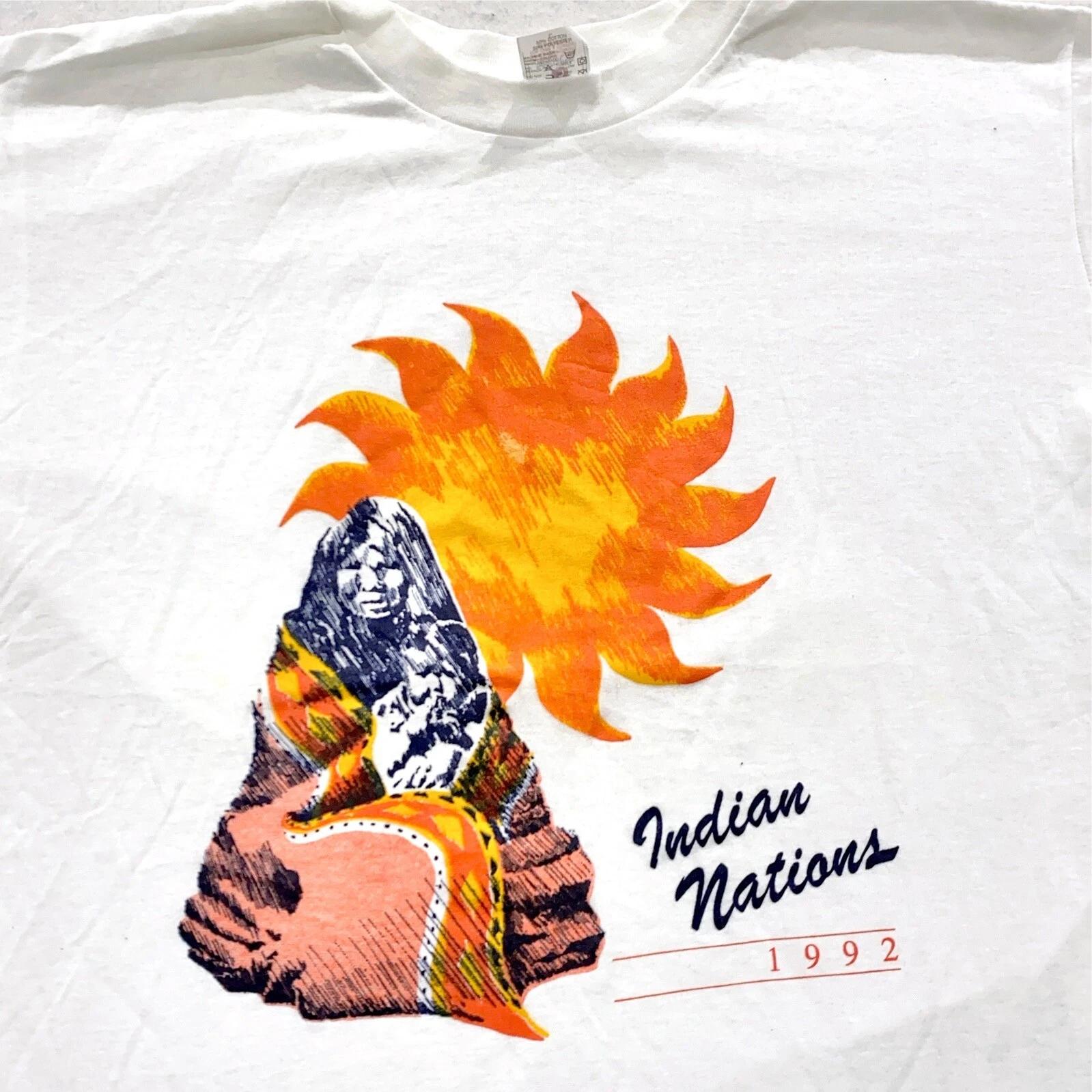 vintage 1992 INDIAN NATIONS T-Shirt MEDIUM/LARGE native american sunset soft 90s XL
