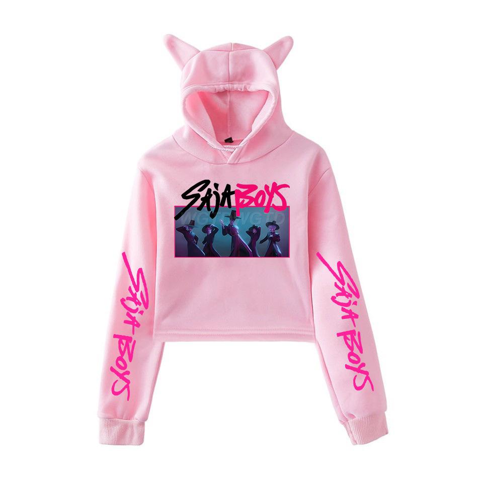 KPop Demon Hunters Characters Printed Women Hoodie Cat Ears Long Sleeve Crop Tops Saja Boys Trend Harajuku Streetwear Women's Clothing