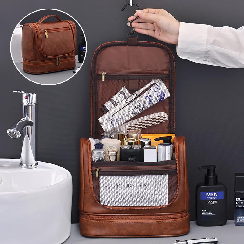 Men s Double-layer Business Toiletry Bag Large Capacity High-end Multi-functional Waterproof Cosmetic Wash Shaving Storage Bag коричневый