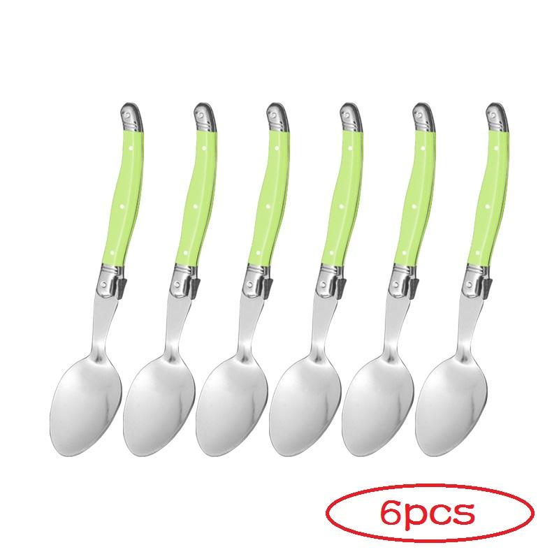 6-teiliges Laguiole-Menülöffel-Set, 20,3 cm, Edelstahl, langer Griff, Menülöffel, weißes Besteck, schwarzes großes Servierlöffel-Set, Geschirr