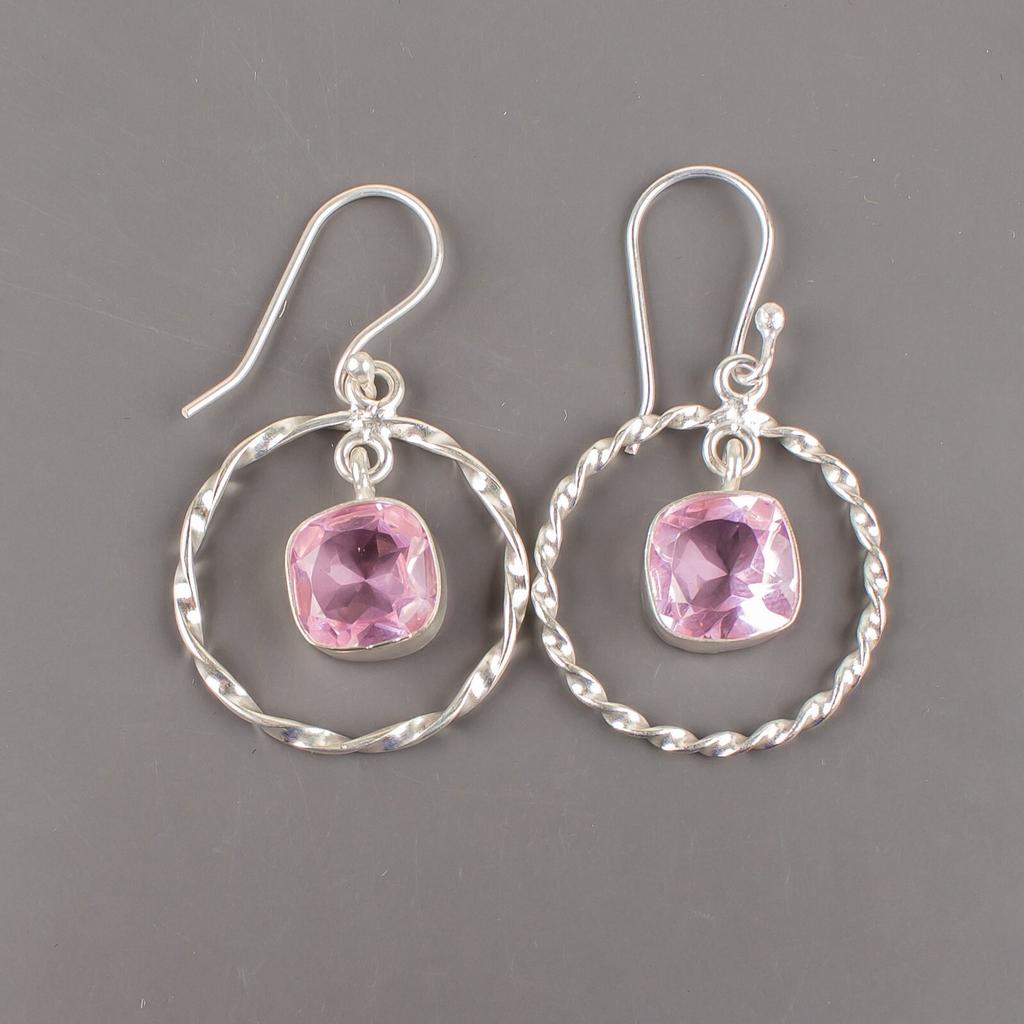 Morganit Edelstein 925 Sterlingsilber Schmuck Handgefertigte Ohrringe 1,60" Zum Verschenken EE-60-12