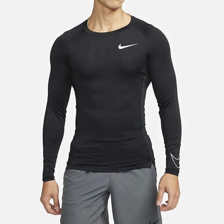 Nike Pro Dri-Fit Jednolity Nadruk Sportowy Casualowy Okrągły Dekolt Oddychający Slim Fit Długi Rękaw Raglanowa Koszulka Męska Top Czarny DD1991-010
